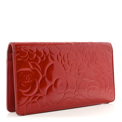 Chanel Patent Camellia Embossed Yen Wallet Red 3 of 9