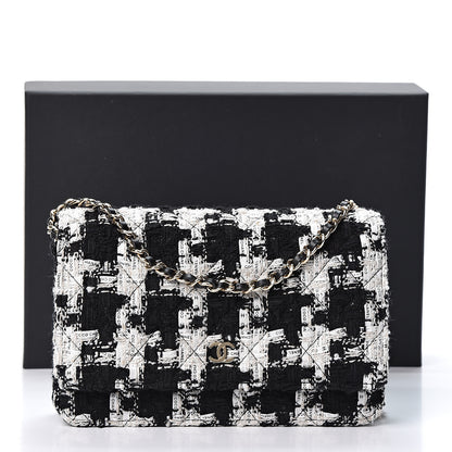 Chanel Tweed Quilted Wallet On Chain WOC Black Ecru White 10 of 10