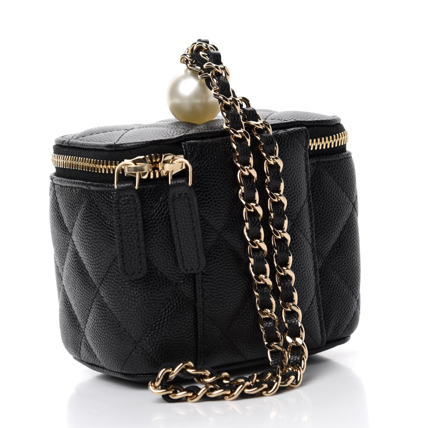 Chanel Caviar Quilted Mini Pearl On Top Vanity Case With Chain Black 3 of 11