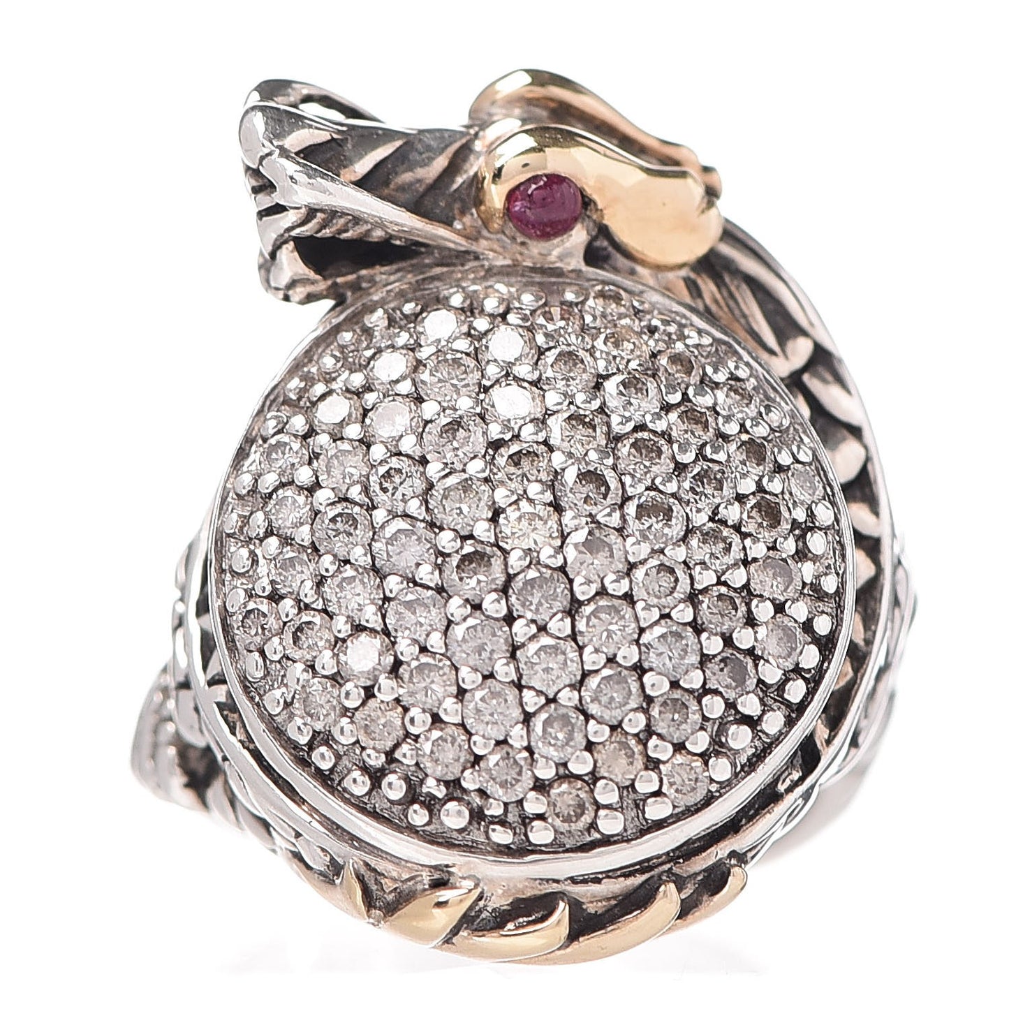Sterling Silver 18K Yellow Gold Diamond Ruby Naga Dragon Ring 51.9 6