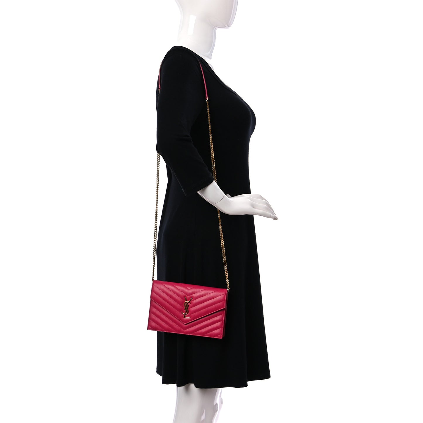 Grain De Poudre Matelasse Chevron Monogram Envelope Chain Wallet Fresh Fuchsia
