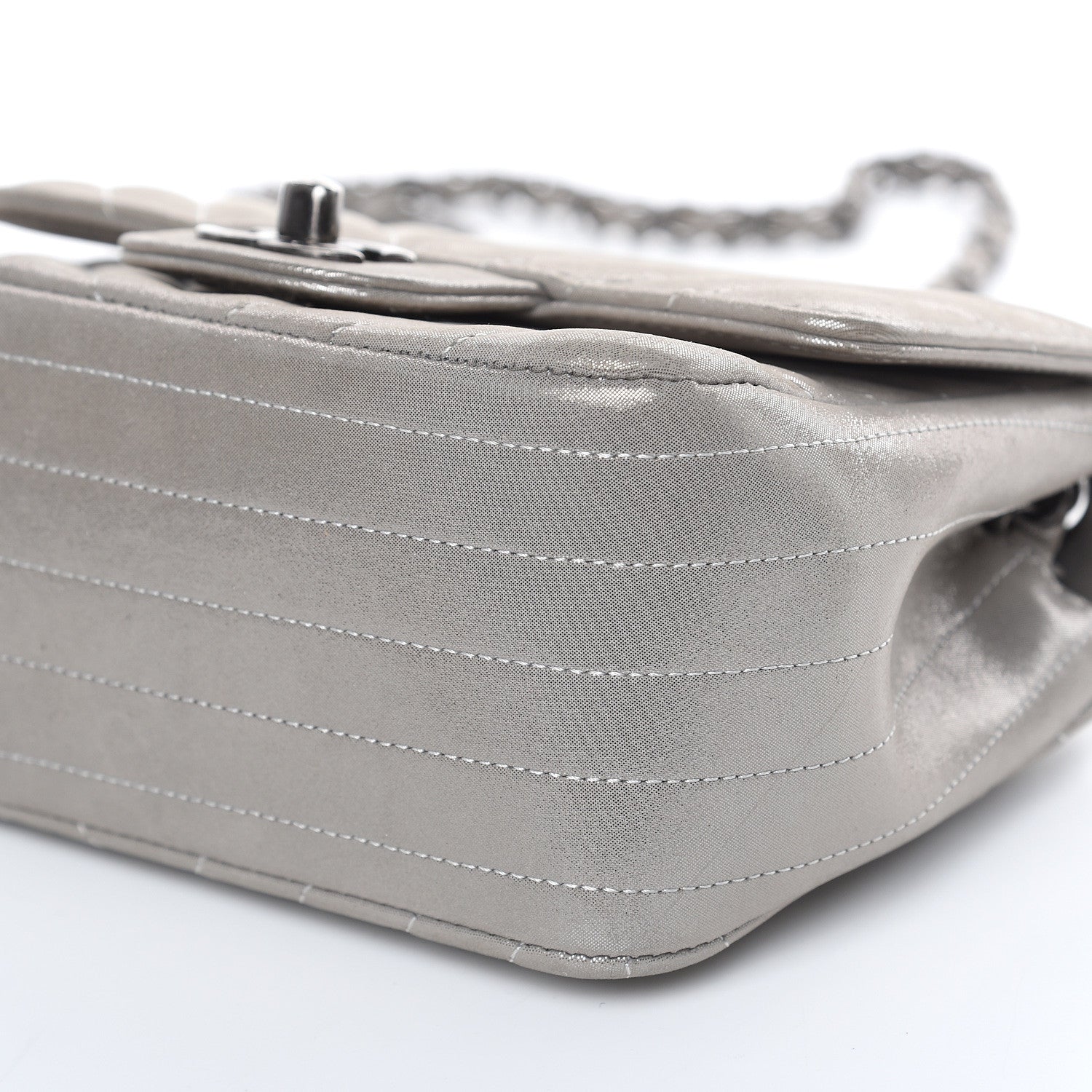Chanel Iridescent Calfskin Chevron Quilted Mini Square Flap Silver 8 of 11