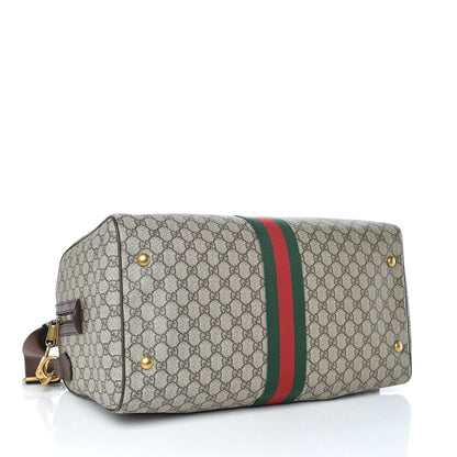 Gucci GG Supreme Monogram Textured Dollar Calfskin Web Medium Ophidia Carry-On Duffle Bag Beige Ebony New Acero 4 of 9