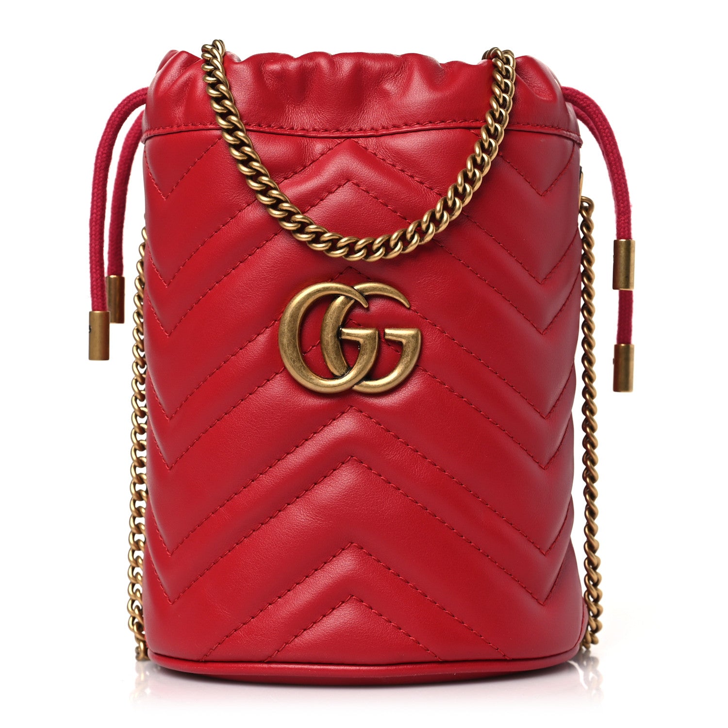 Gucci Calfskin Matelasse Mini GG Marmont 2.0 Bucket Bag Hibiscus Red 1 of 9
