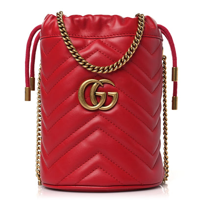 Gucci Calfskin Matelasse Mini GG Marmont 2.0 Bucket Bag Hibiscus Red 1 of 9