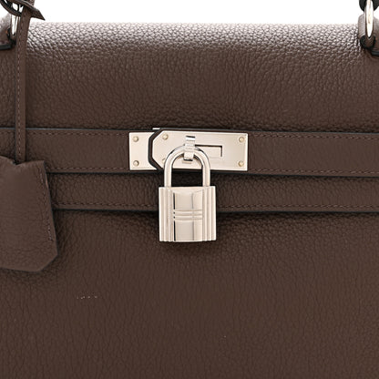 Hermes Taurillon Clemence Shoulder Kelly 40 Cafe 8 of 14