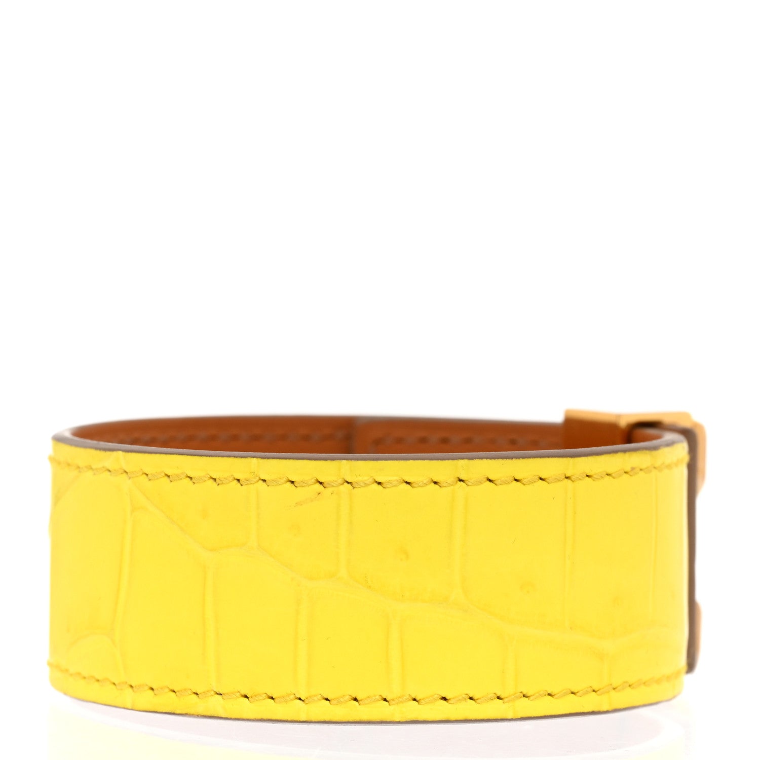 Hermes Matte Niloticus Crocodile Collier de Chien CDC 24 Bracelet T3 Jaune Citron 3 of 6