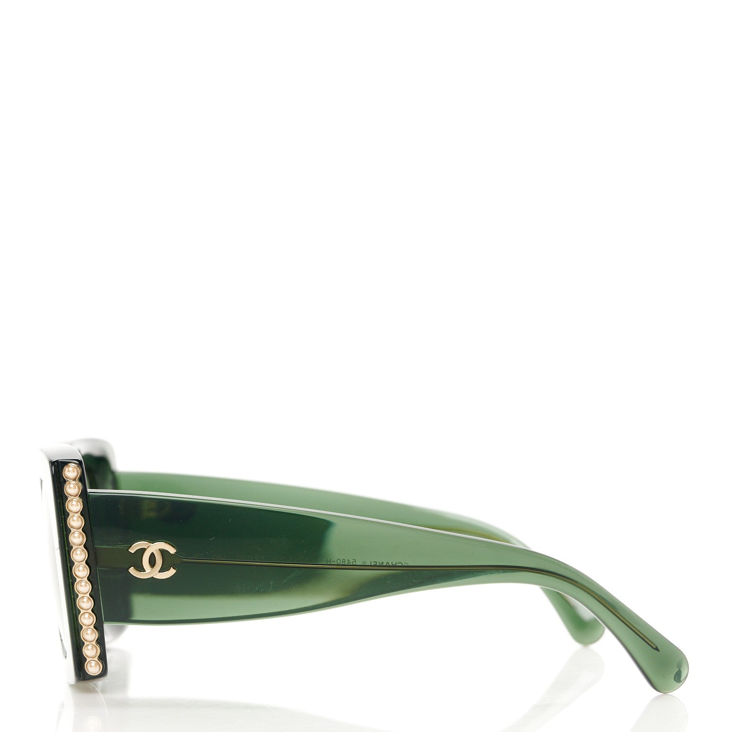 Chanel Acetate Pearl Rectangle Sunglasses 5480-H Dark Green 3 of 8