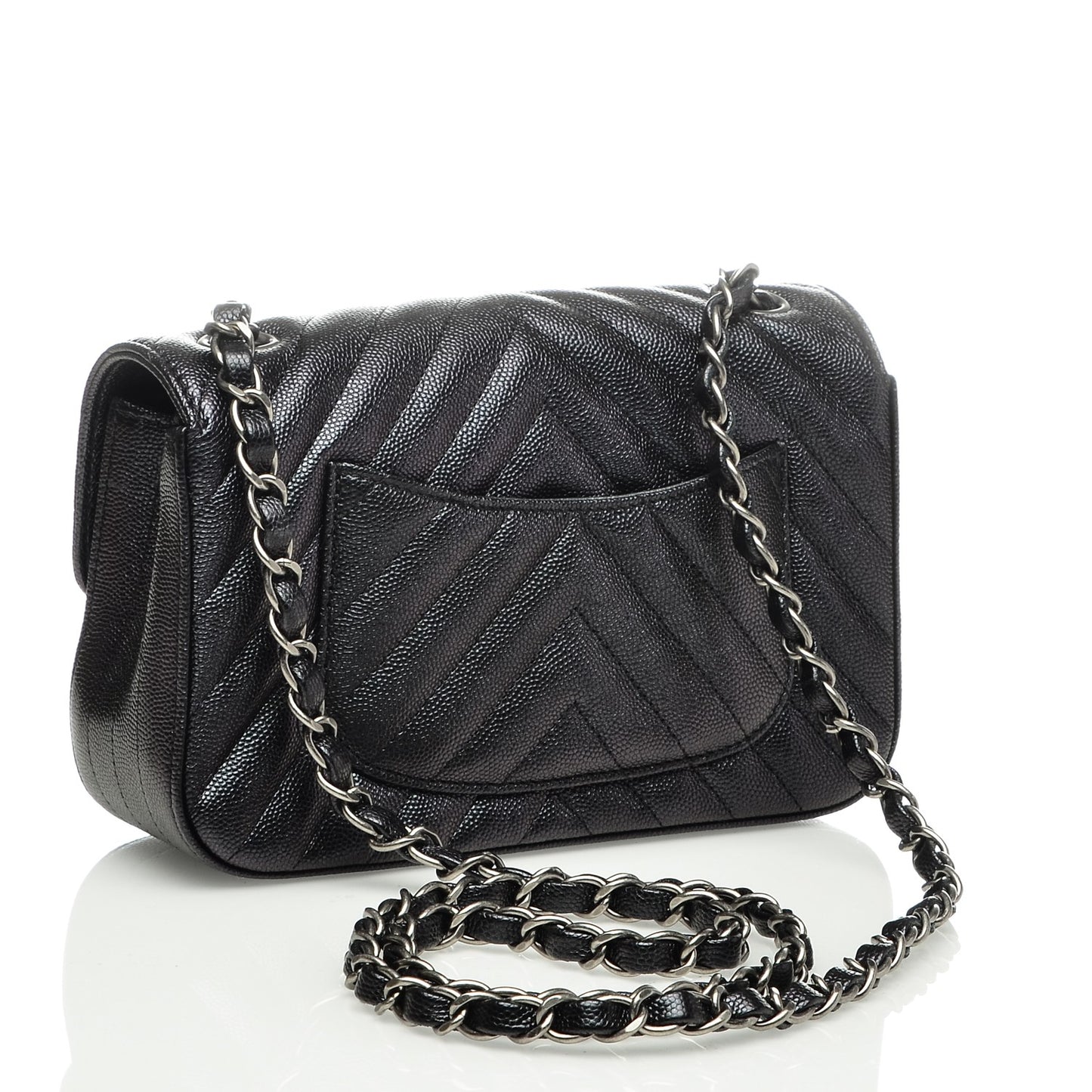 Caviar Chevron Quilted Mini Rectangular Flap Black