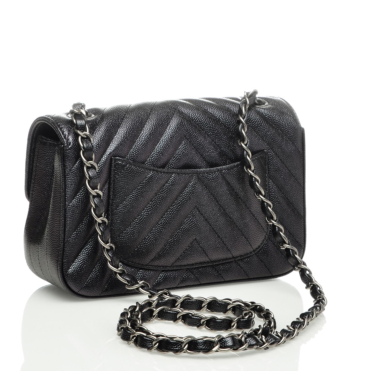 Chanel Caviar Chevron Quilted Mini Rectangular Flap Black 3 of 6