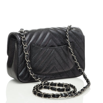 Chanel Caviar Chevron Quilted Mini Rectangular Flap Black 3 of 6