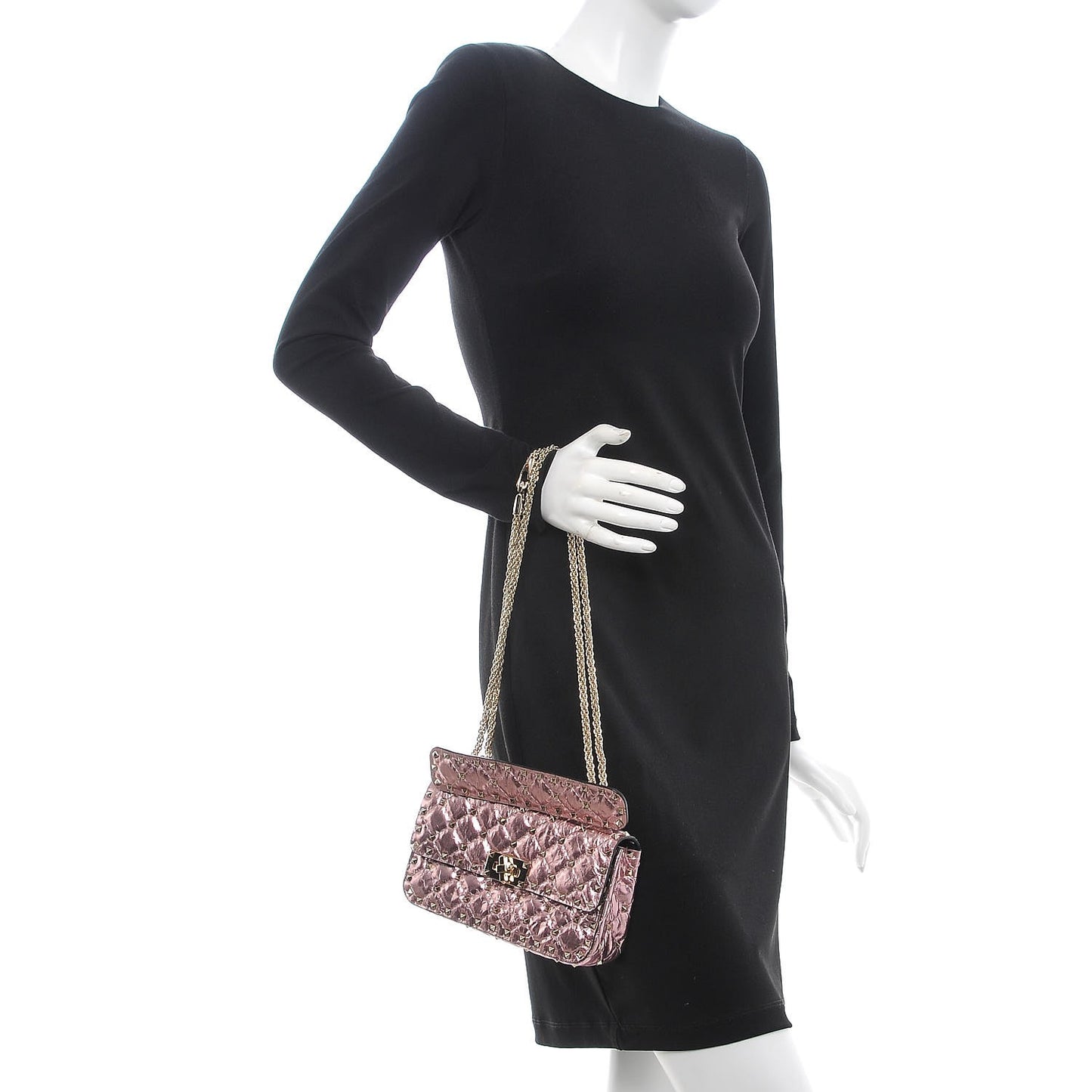 Metallic Wrinkled Lambskin Small Rockstud Spike Shoulder Bag Lipstick