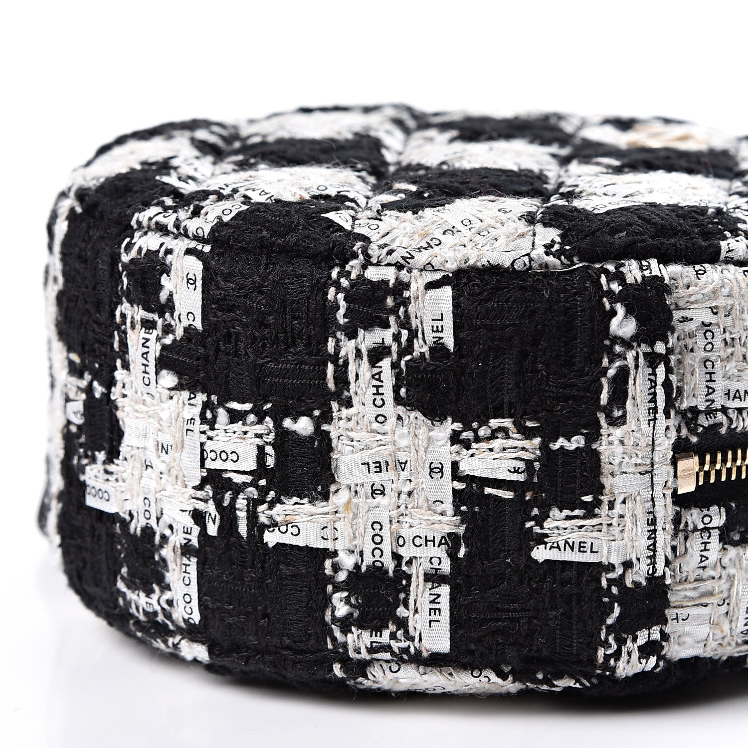 Chanel Tweed Quilted Round Clutch With Chain Black Ecru White 8 of 10