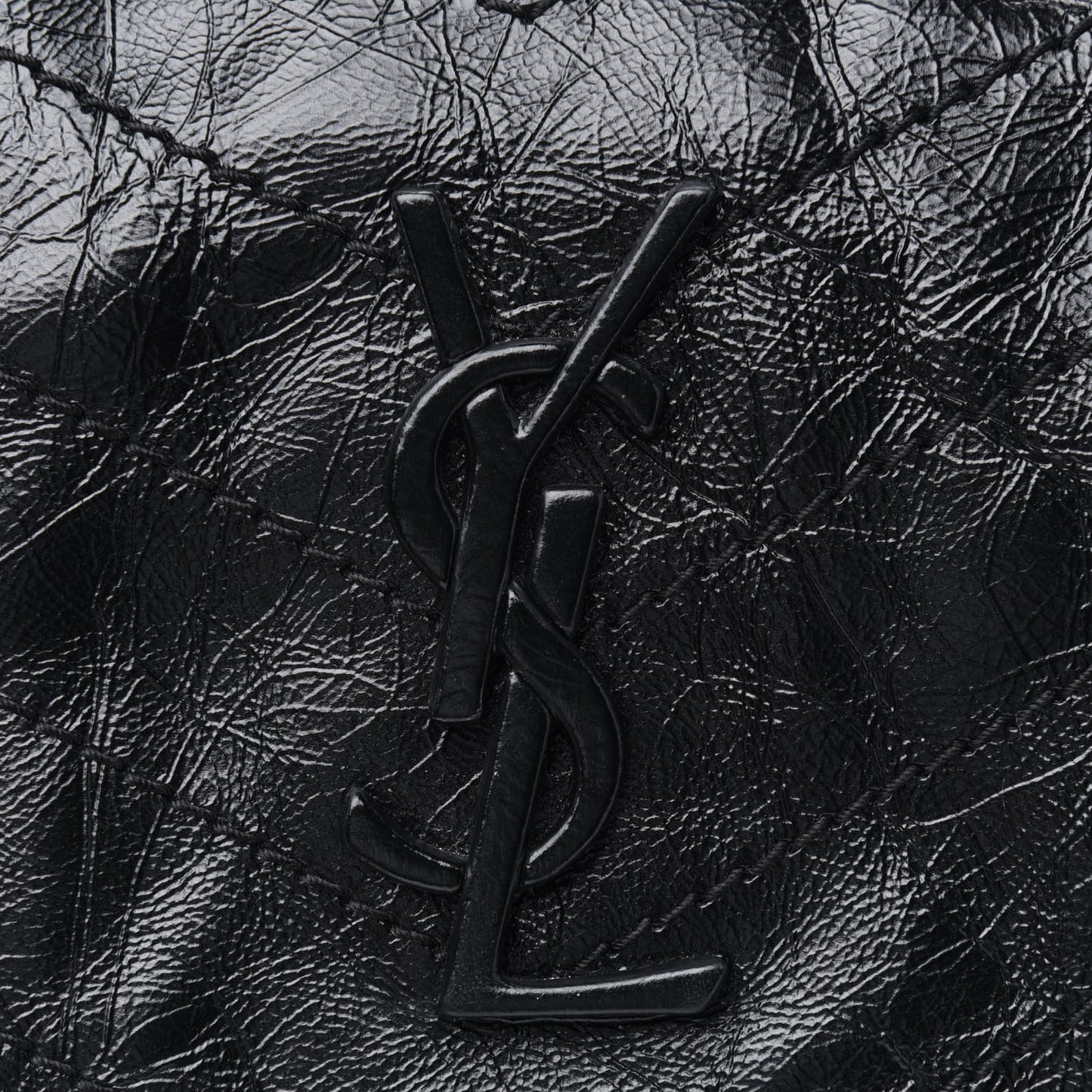 Crinkled Calfskin Matelasse Monogram Medium Niki Chain Satchel Black