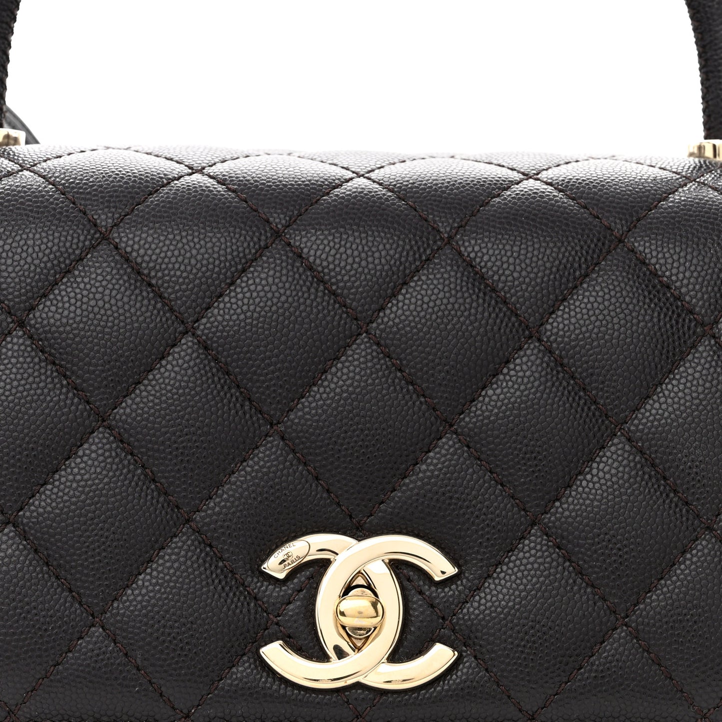 Caviar Quilted Small Coco Handle Flap Dark Brown