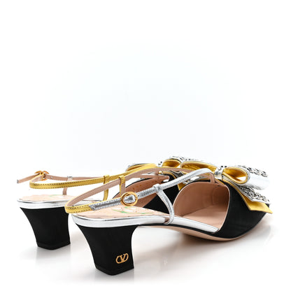 Valentino Garavani Metallic Embellished Bowow 45mm Slingback Pump 38 Black 5 of 10