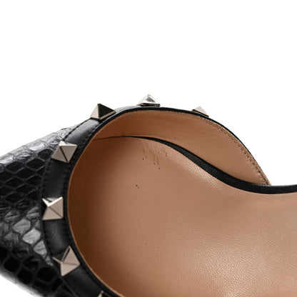 Valentino Garavani Snakeskin Rockstud Half D'Orsay Slingback 50mm Pumps 38 Black 12 of 14