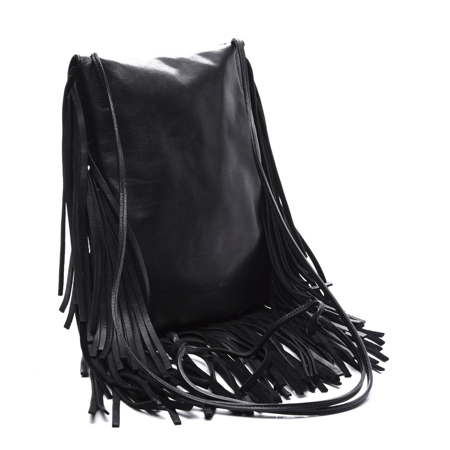 Calfskin Fringe Small Studded Anita Crossbody Bag Black