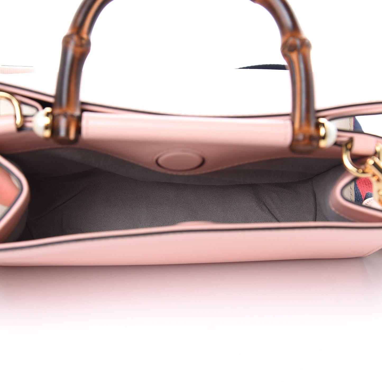 Nappa Bamboo Web Mini Nymphaea Top Handle Bag Perfect Pink Mystic White