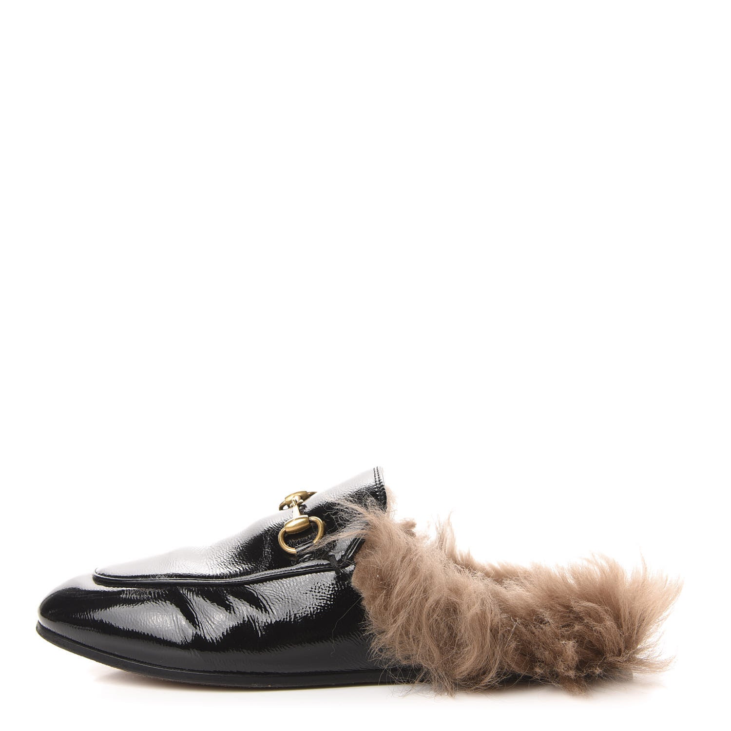 Gucci Patent Fur Womens Princetown Slippers 37 Black Natural 1 of 10