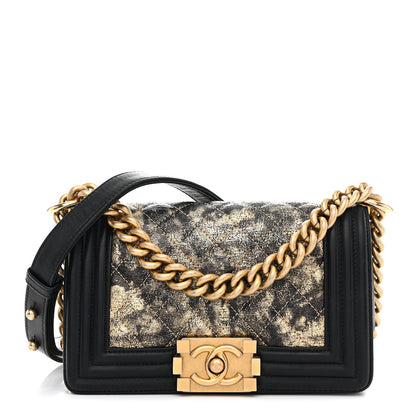 Chanel Metallic Crumpled Goatskin Small Boy Flap Black Gold 1 of 11
