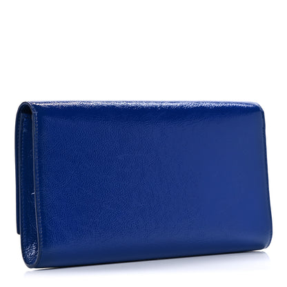 Saint Laurent Textured Patent Monogram Large Belle De Jour Clutch Royal Blue 3 of 11