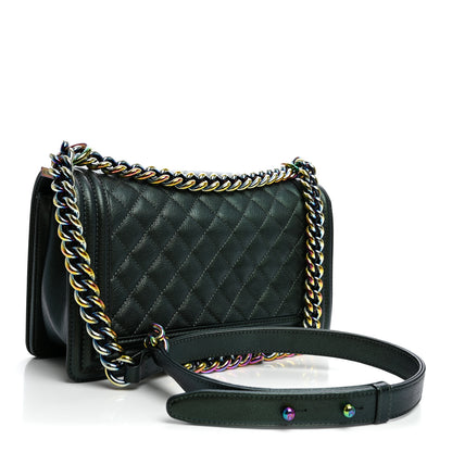 Chanel Iridescent Goatskin Quilted Medium Boy Flap Green 3 of 11