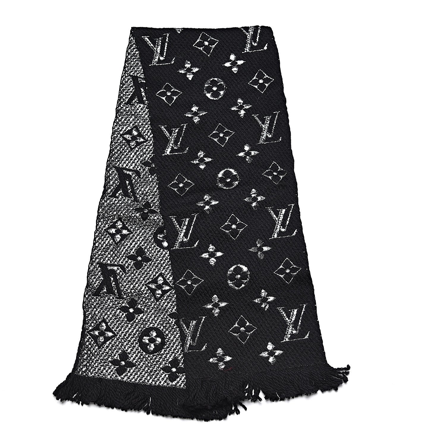 Louis Vuitton Wool Silk Logomania Shine Scarf Black 3 of 6
