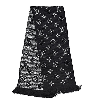 Louis Vuitton Wool Silk Logomania Shine Scarf Black 3 of 6