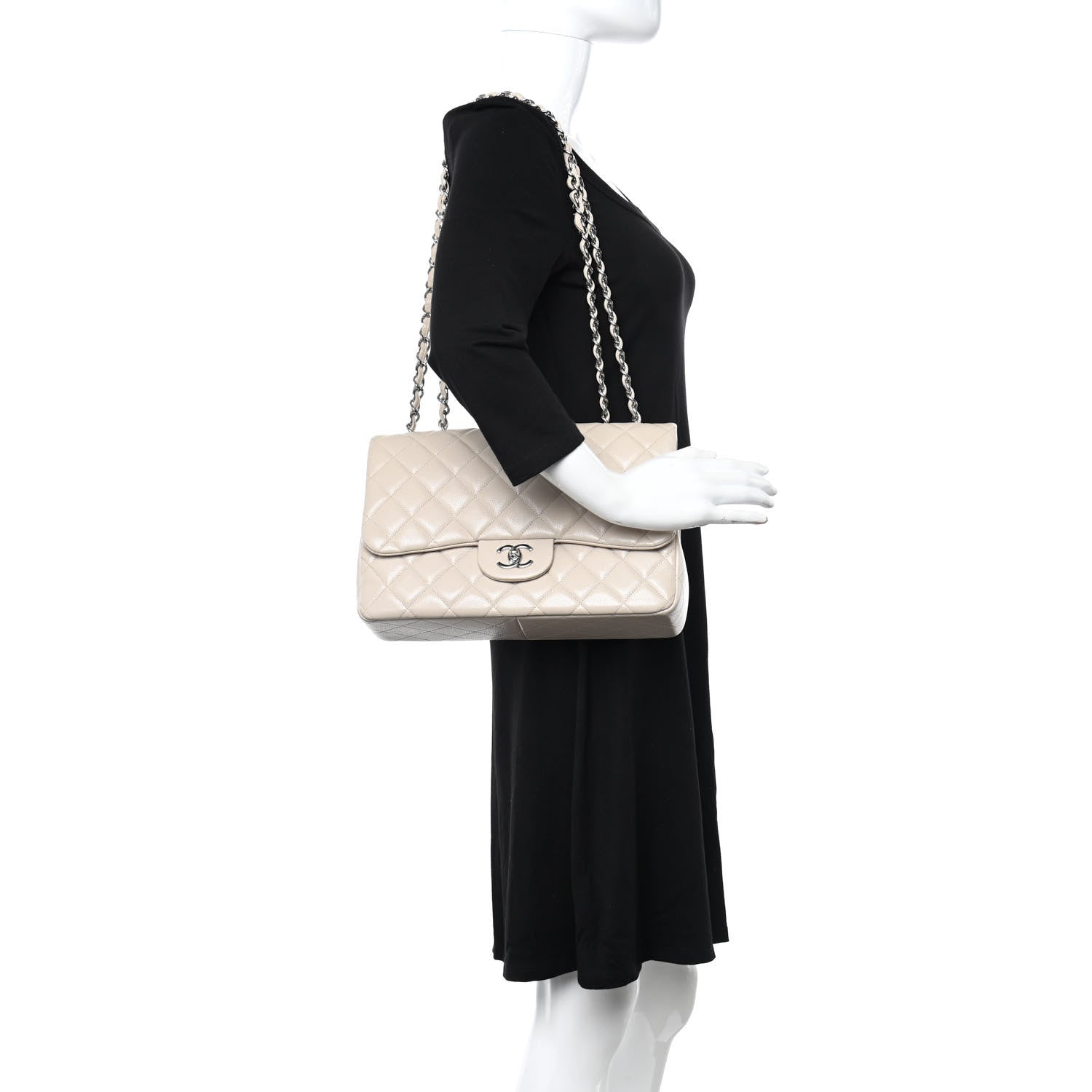 Chanel Caviar Quilted Jumbo Single Flap Ecru 2 of 11