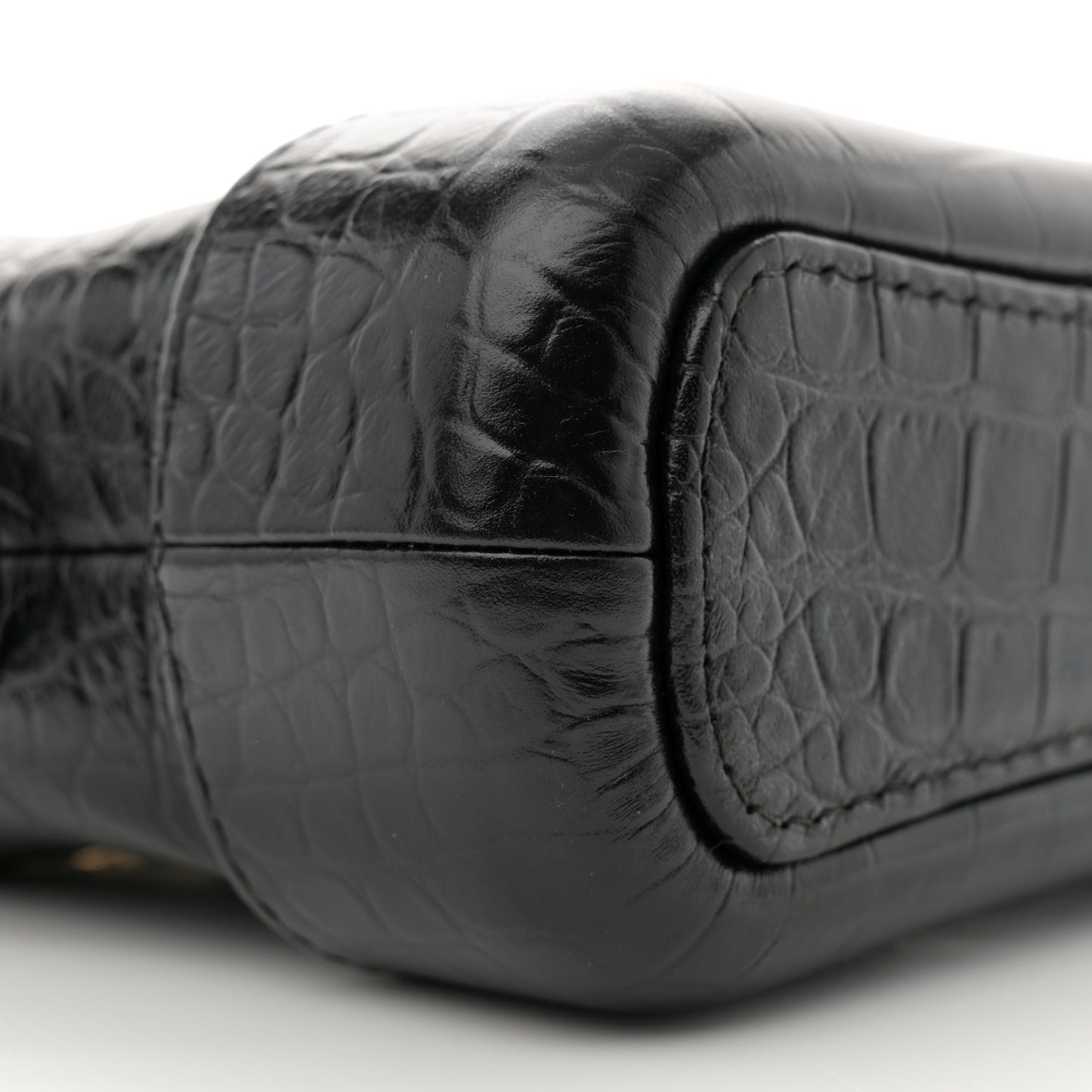 Calfskin Crocodile Embossed Small Gabrielle Cocodile Hobo Black