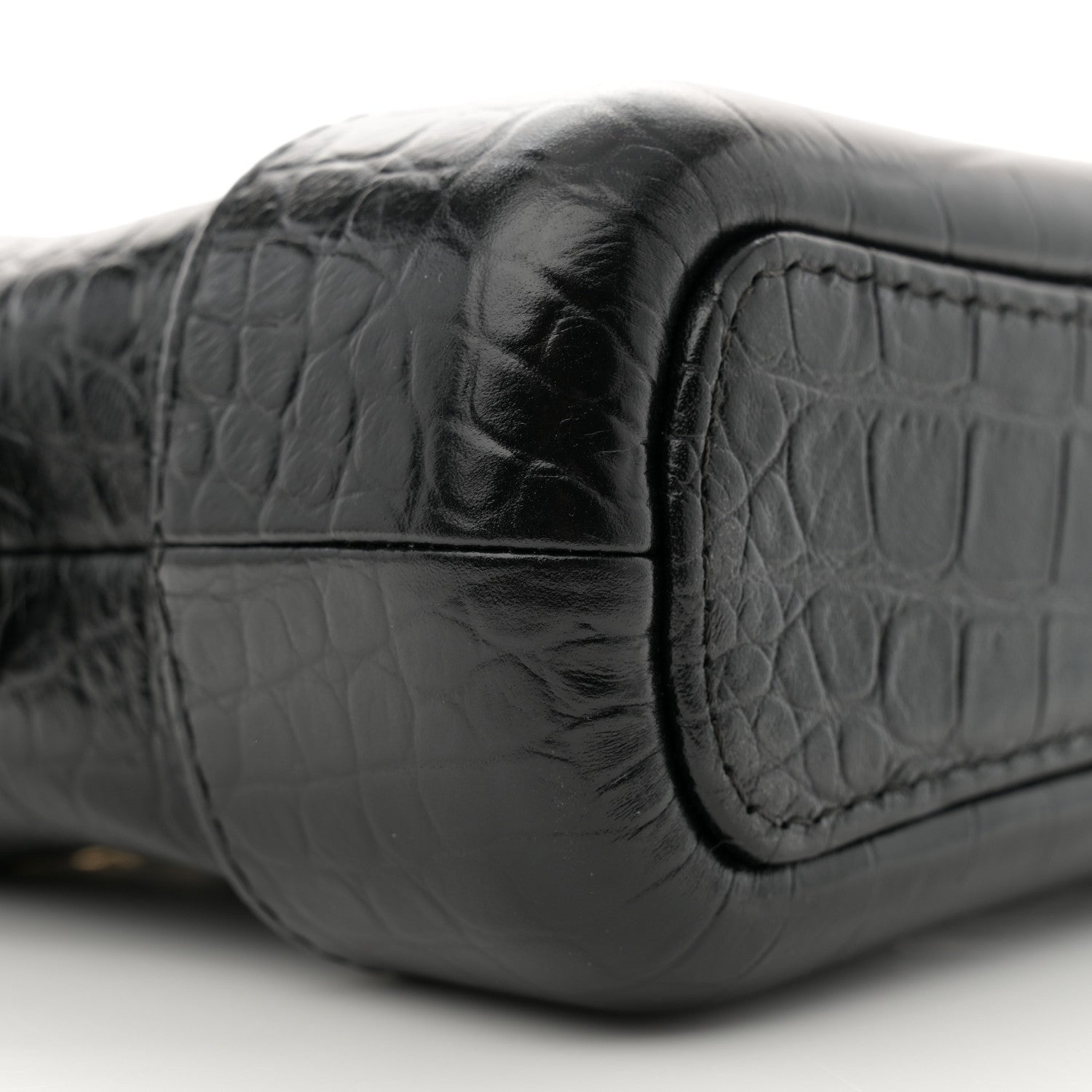 Chanel Calfskin Crocodile Embossed Small Gabrielle Cocodile Hobo Black 9 of 10