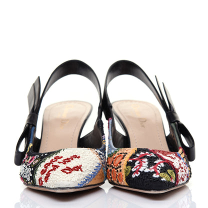 Christian Dior Calfskin Embroidered Beaded Sweet D Sling-Back Pumps 38 Multicolor 2 of 9
