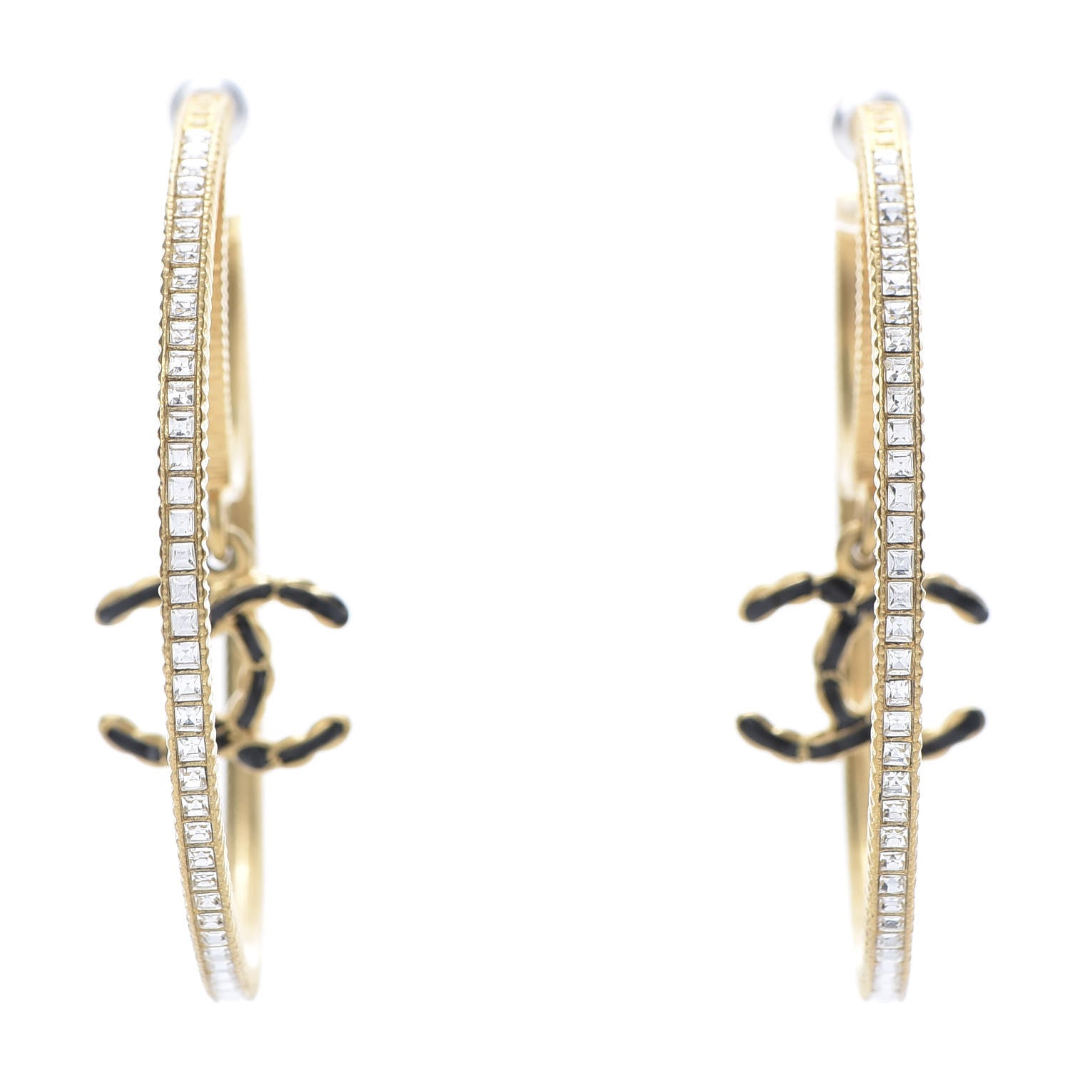 Chanel Crystal CC Drop Hoop Earrings Gold 1 of 6