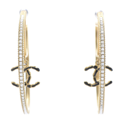 Chanel Crystal CC Drop Hoop Earrings Gold 1 of 6