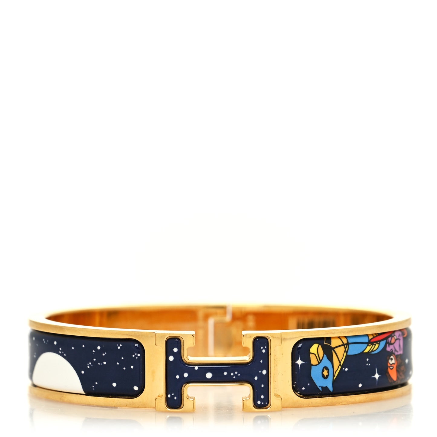 Enamel Printed Space Derby Narrow Clic Clac H Bracelet PM Indigo Multicolor