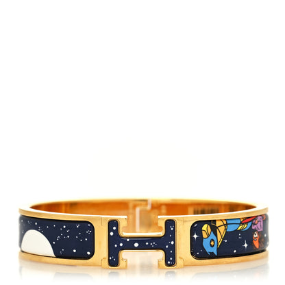 Hermes Enamel Printed Space Derby Narrow Clic Clac H Bracelet PM Indigo Multicolor 1 of 5