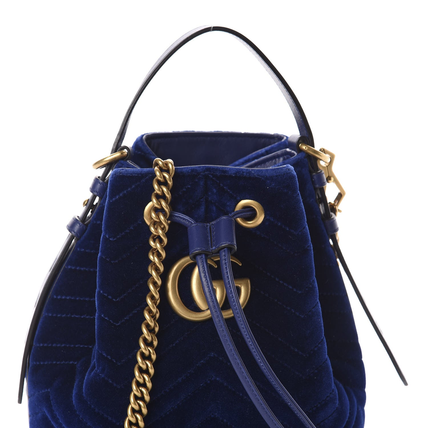 Gucci Velvet Matelasse GG Marmont Bucket Bag Cobalt Blue 7 of 9