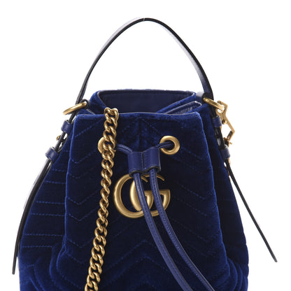 Gucci Velvet Matelasse GG Marmont Bucket Bag Cobalt Blue 7 of 9