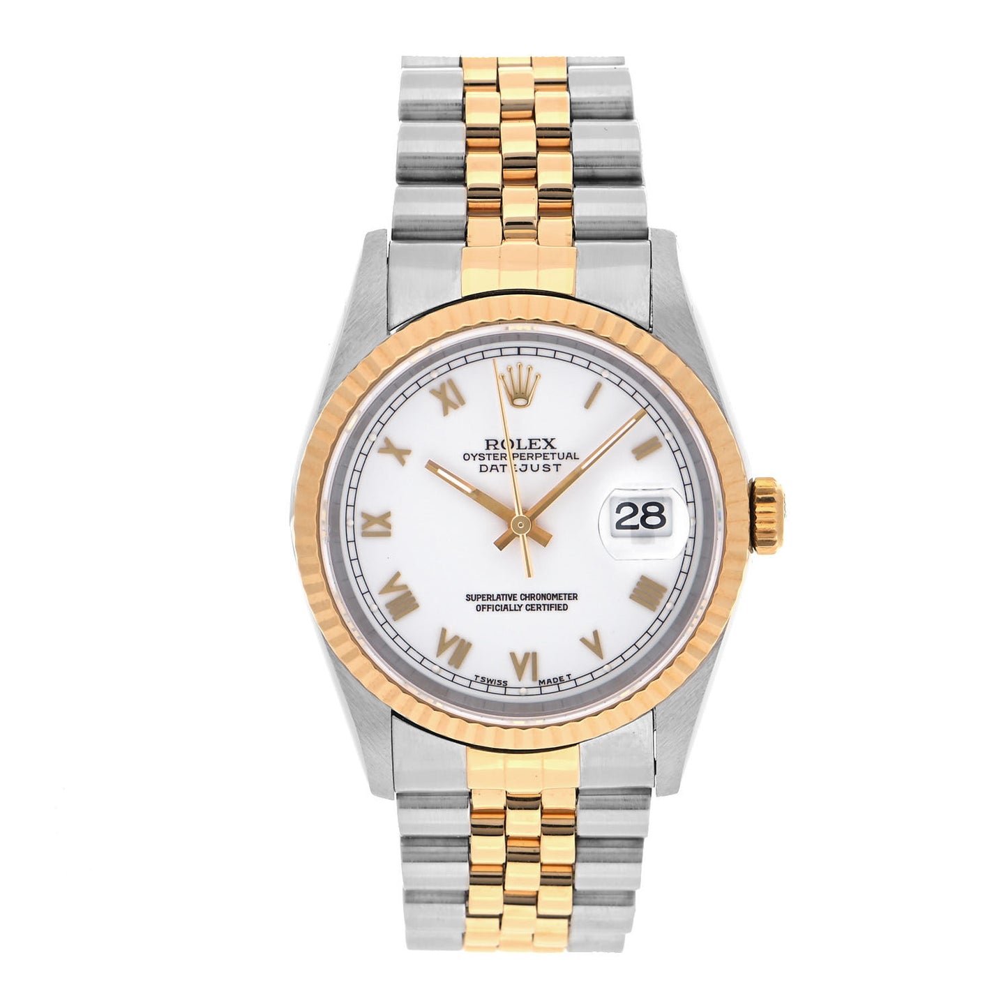 Stainless Steel 18K Yellow Gold 36mm Oyster Perpetual Datejust Watch White Roman 16233