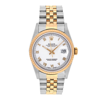 Rolex Stainless Steel 18K Yellow Gold 36mm Oyster Perpetual Datejust Watch White Roman 16233 1 of 4