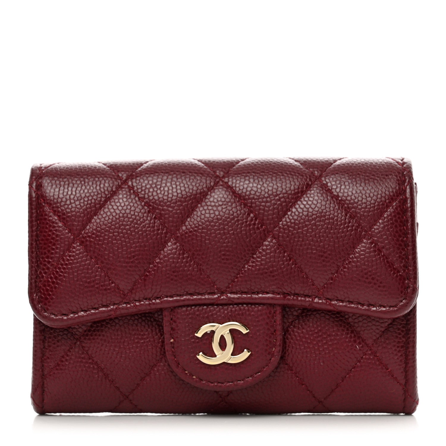 Chanel Caviar Quilted Flap Card Holder Wallet Burgundy 1 of 8