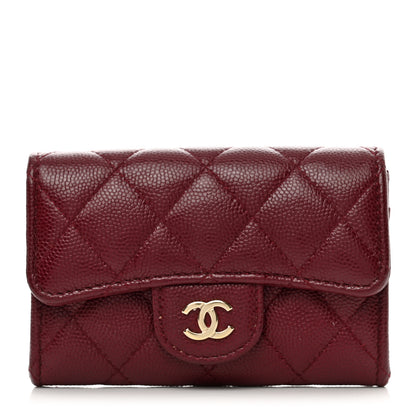 Chanel Caviar Quilted Flap Card Holder Wallet Burgundy 1 of 8