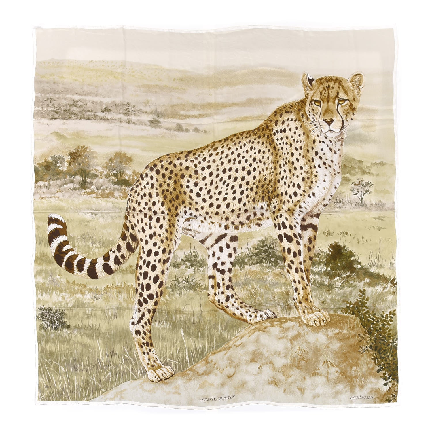 Hermes Silk Acinonyx Jubatus Wash 140 Scarf Kaki Marron Beige 1 of 6