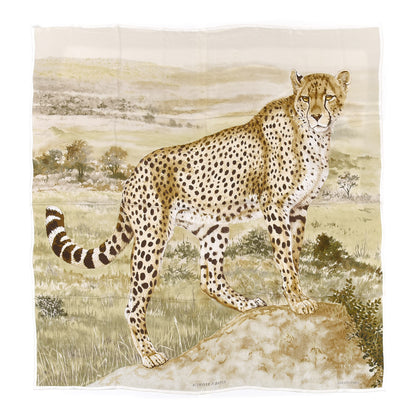 Hermes Silk Acinonyx Jubatus Wash 140 Scarf Kaki Marron Beige 1 of 6