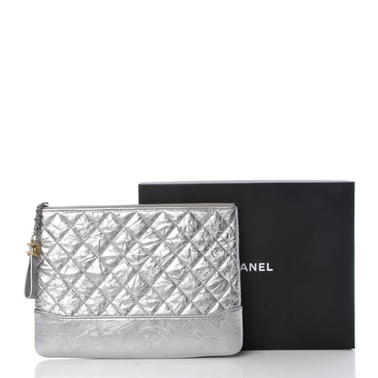 Chanel Metallic Crumpled Calfskin Quilted Medium Gabrielle Cosmetic Case Silver 8 of 8