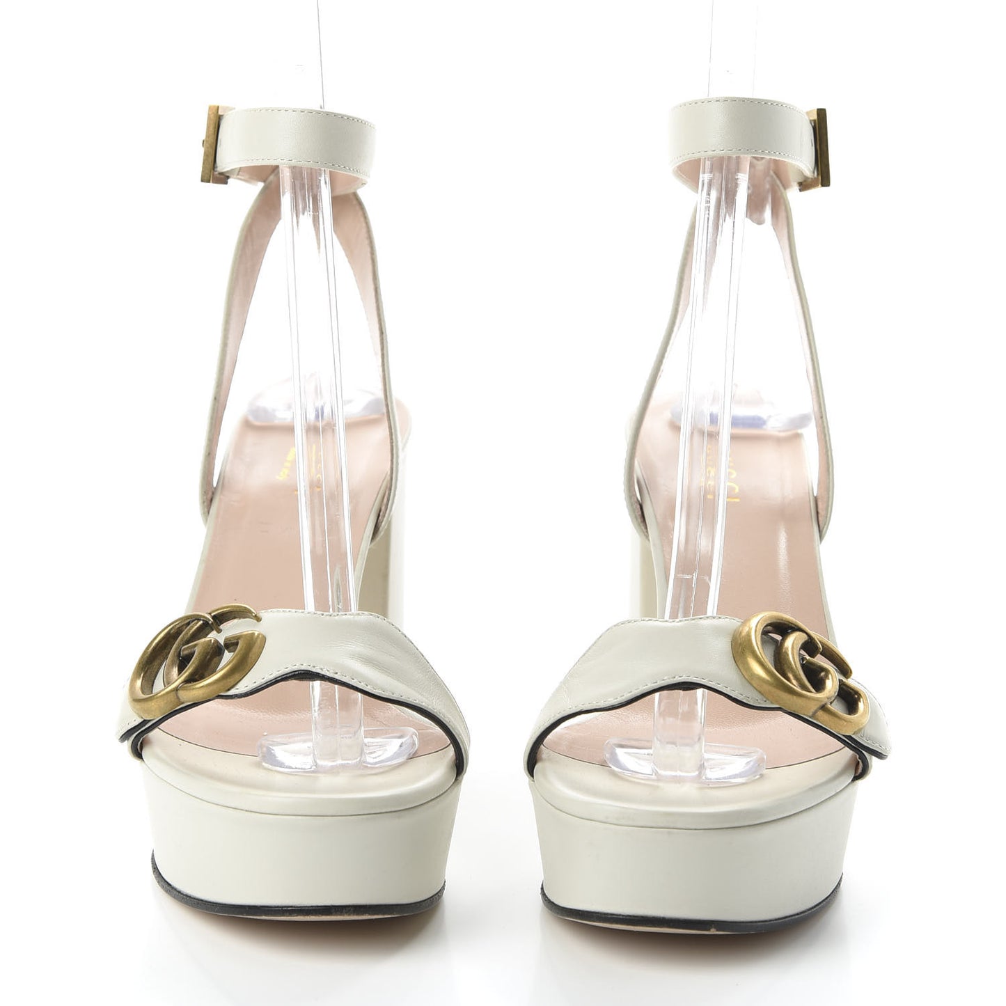 Calfskin GG Marmont Ankle Wrap 30/85mm Platform Sandals 36.5 Mystic White