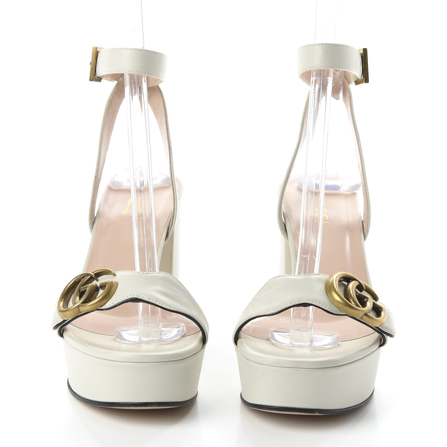 Gucci Calfskin GG Marmont Ankle Wrap 30/85mm Platform Sandals 36.5 Mystic White 2 of 7