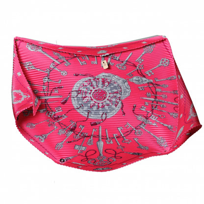 Hermes Silk Plisse Keys Les Cles Scarf 90 Rose Vif Fuchsia Gris 2 of 6