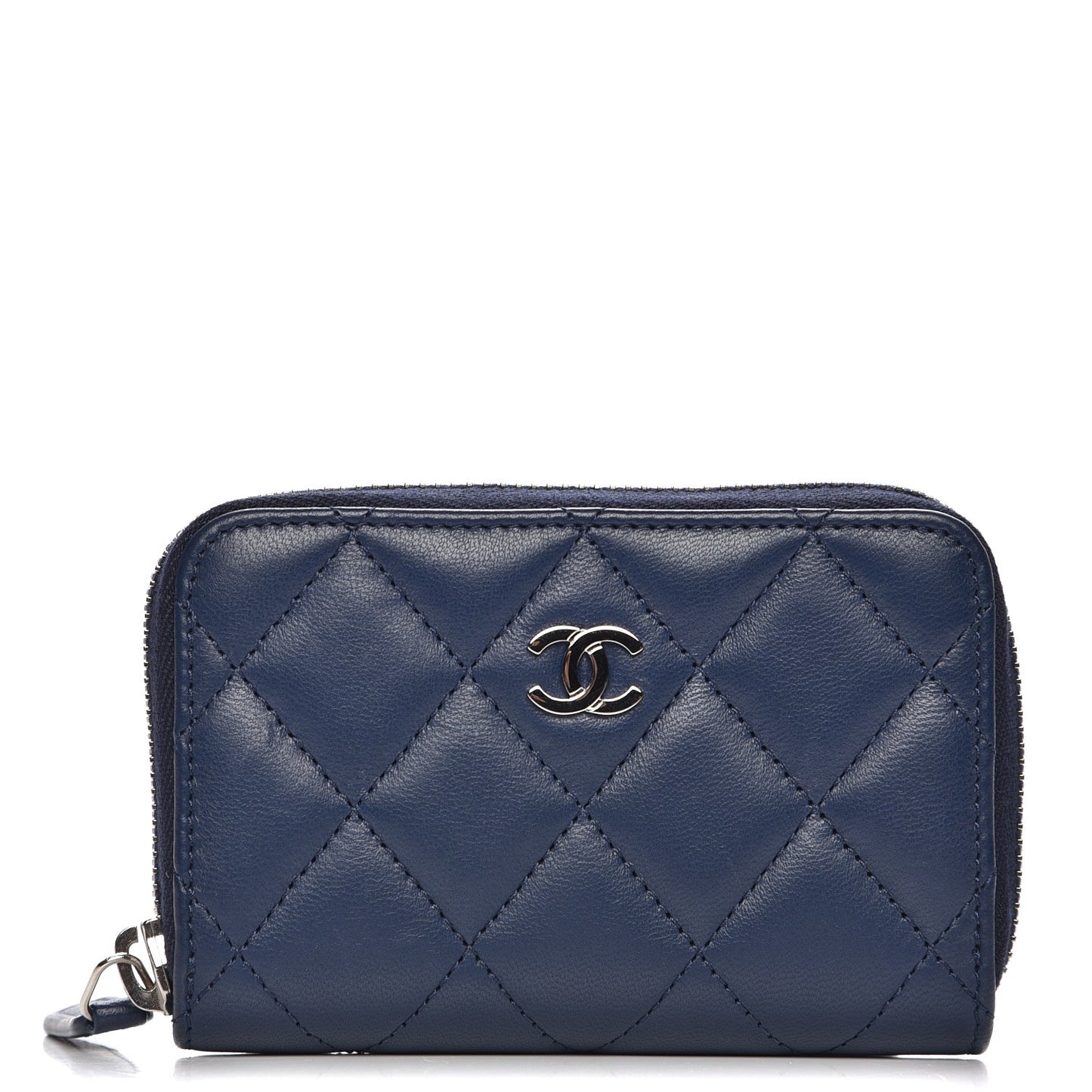 Lambskin Quilted Zip Around Coin Purse Wallet Blue